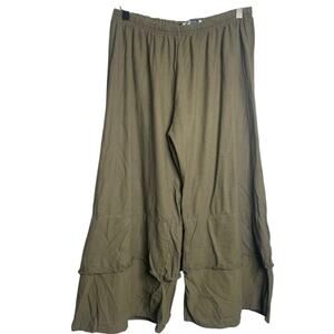 Blue Fish Women’s Green 2 Tiered Pull On Elastic Waist Wide Leg Crop Pants
